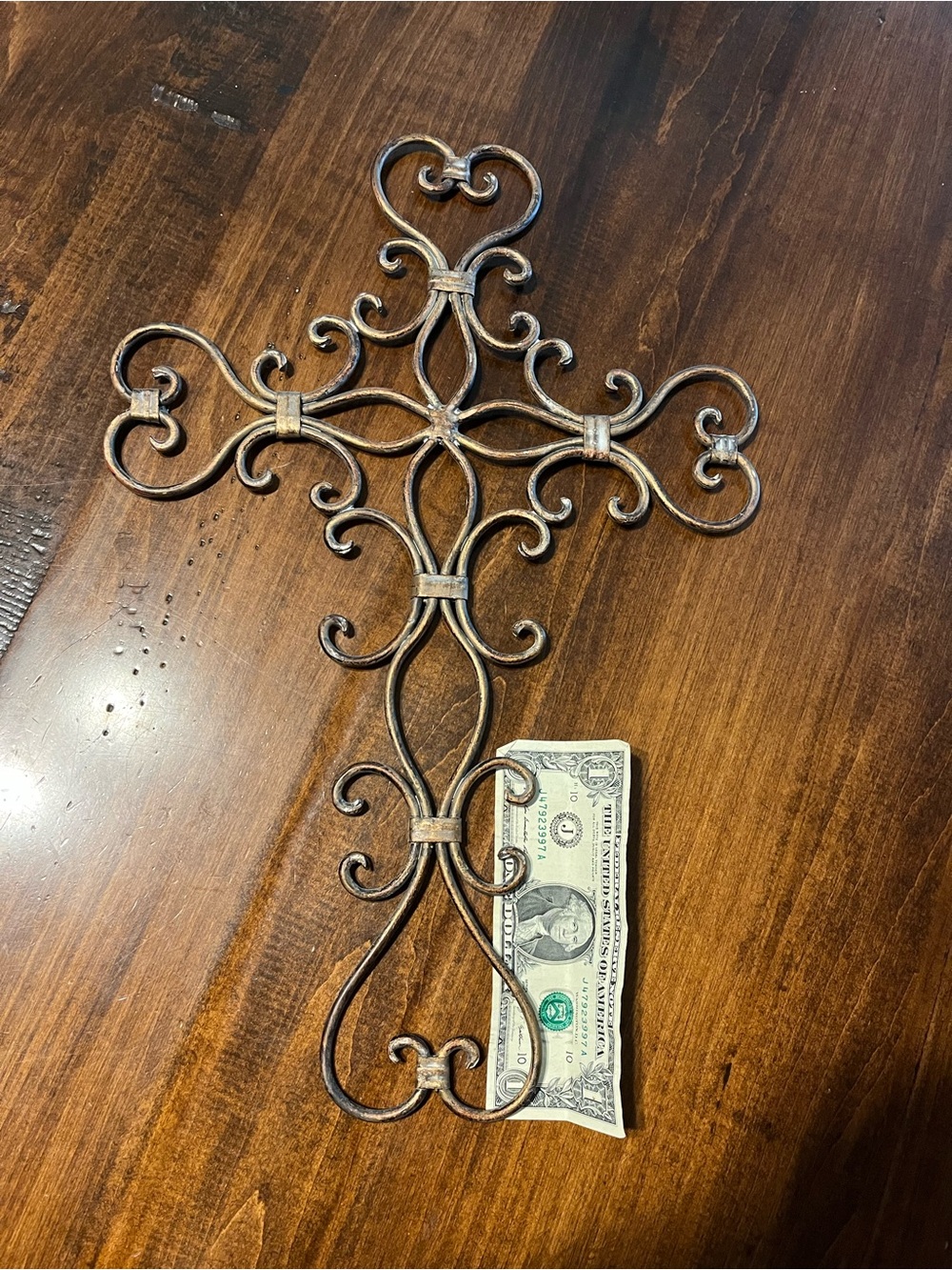 Decorative Scroll Metal Wall Cross in Aged Bronze